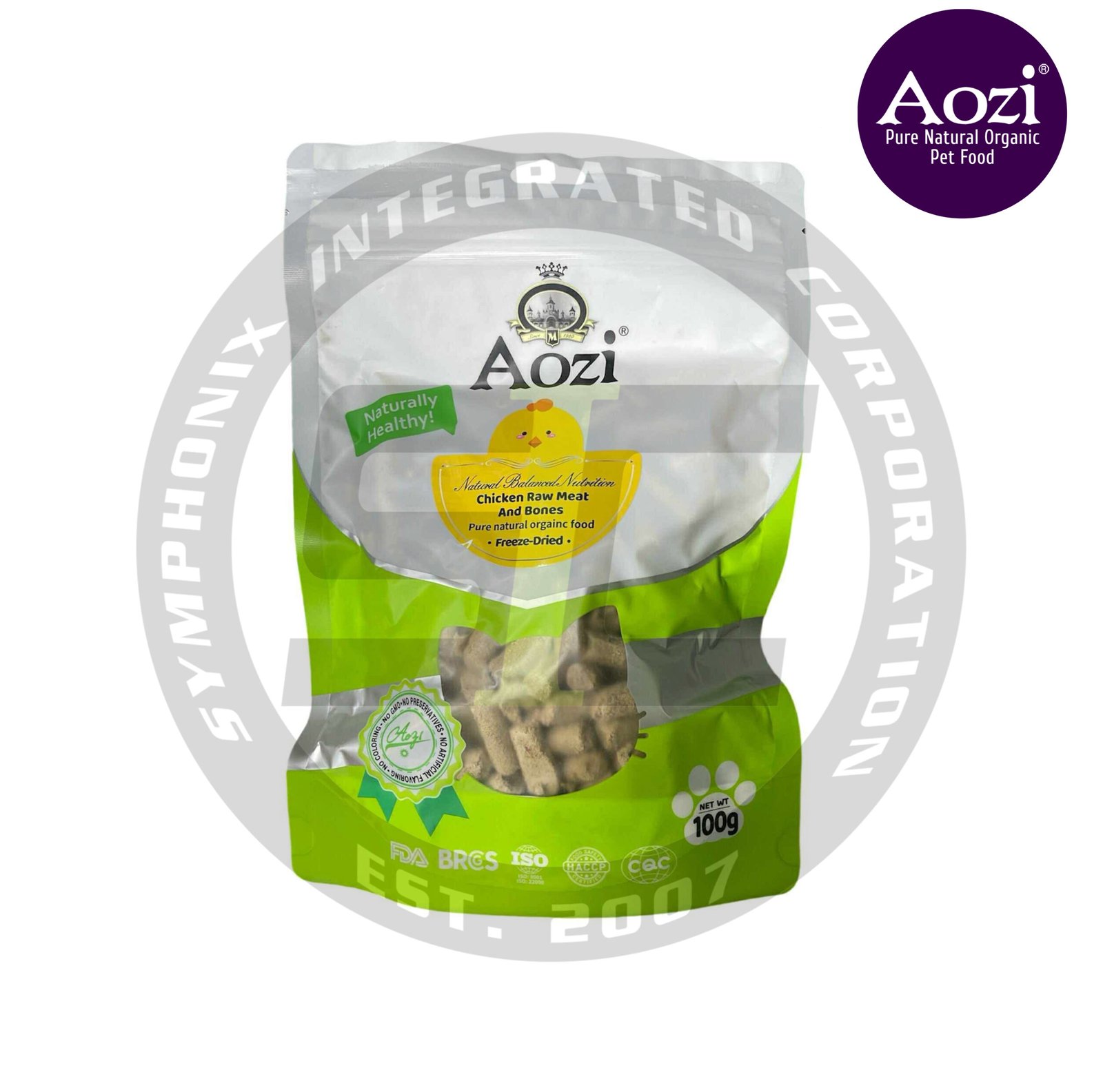 Aozi Freeze Dried for Cats and Dogs - Chicken Raw Meat and Bones Flavor 100g
